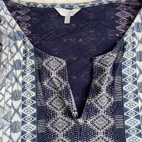 Lucky Brand tie waist sleeveless top blue / grey print sz large - Picture 3 of 12